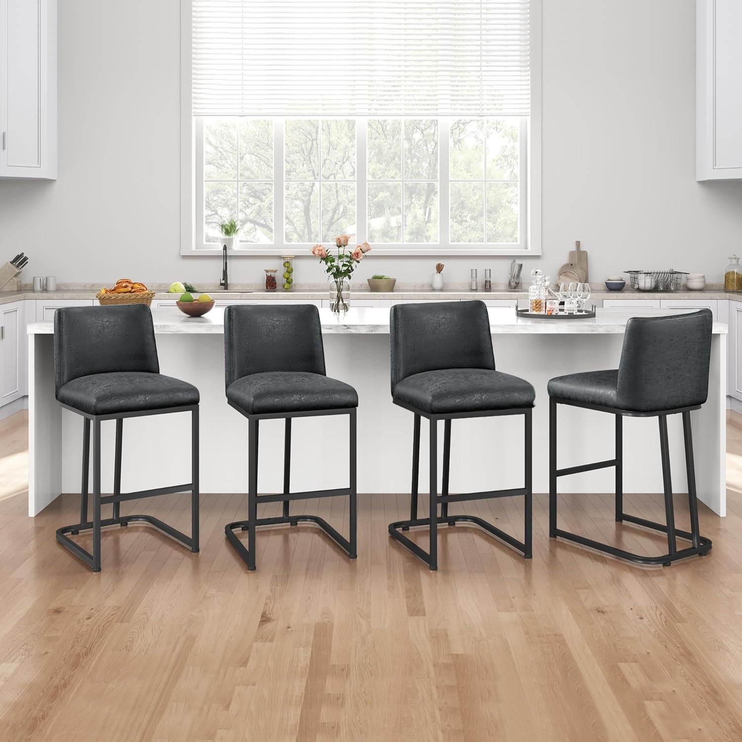 Counter Height Bar Stools 24'' Bar Stools Set of 2 Leather Bar Chairs