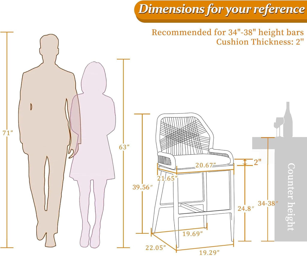 Counter Height Bar Stools Set of 4 Rattan Wicker Outdoor Metal Boho