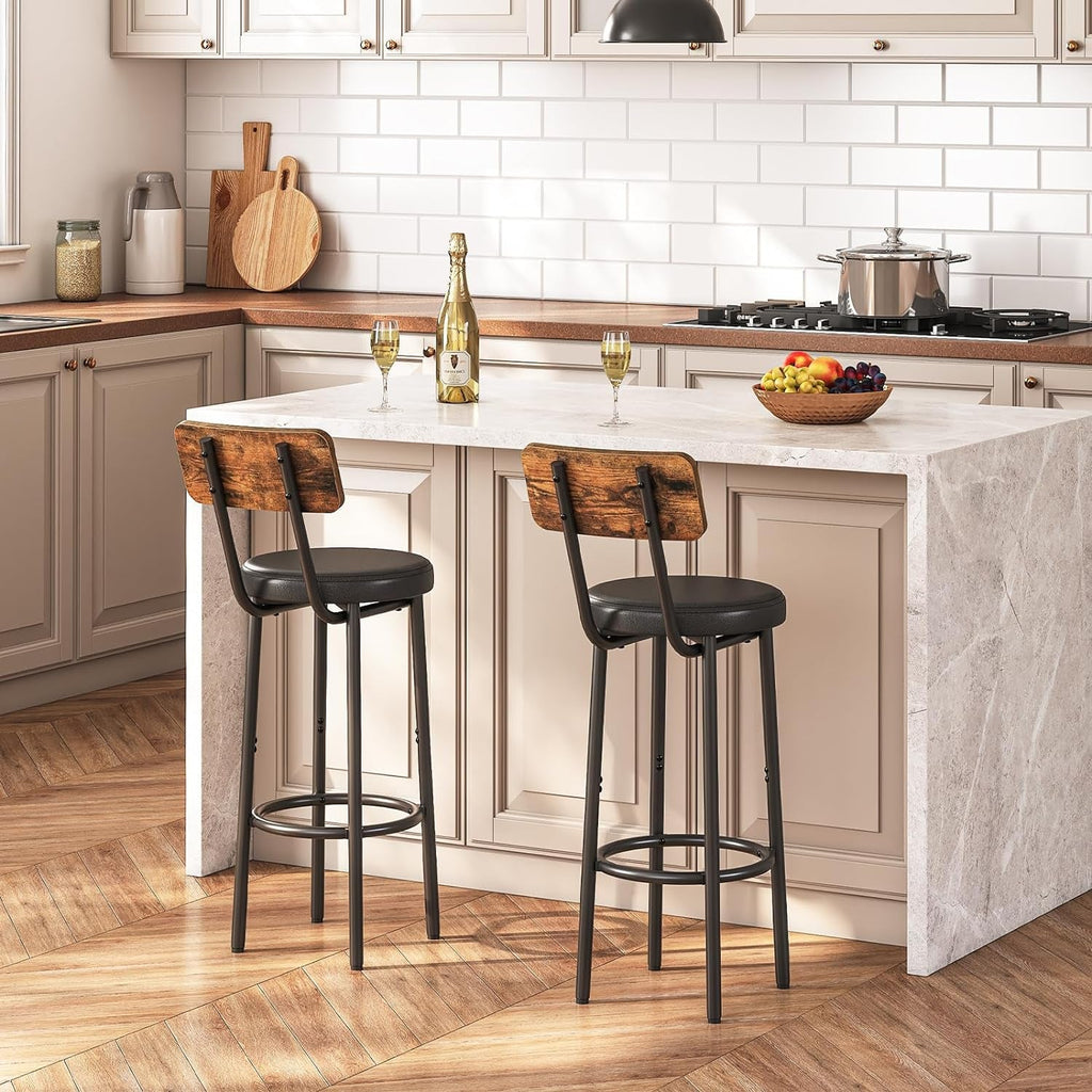 Bar Stools, Bar Stools Set of 2 with PU Upholstered, Bar Chairs with