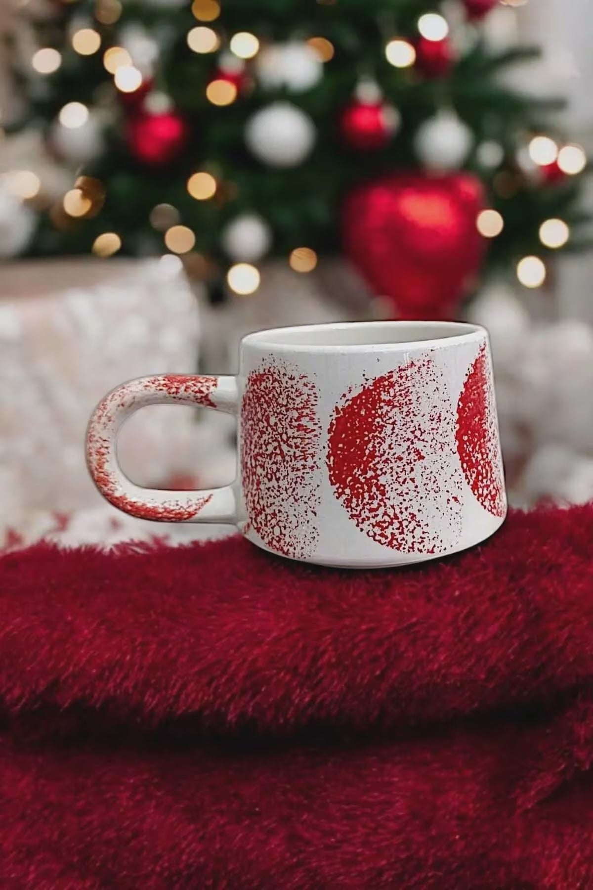 Handmade Ceramic Lips Mug with Red Kiss Print in Pop Art Style