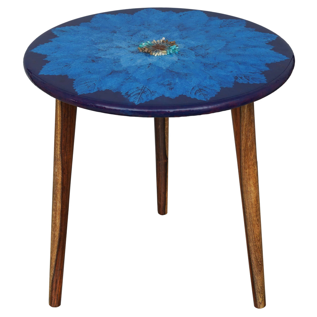 Wooden Round Side Table | Epoxy End Table | Living Room Furniture