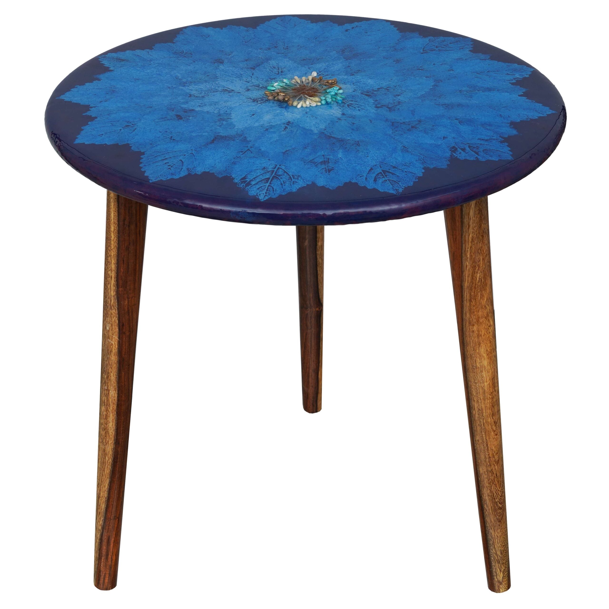 Wooden Round Side Table | Epoxy End Table | Living Room Furniture