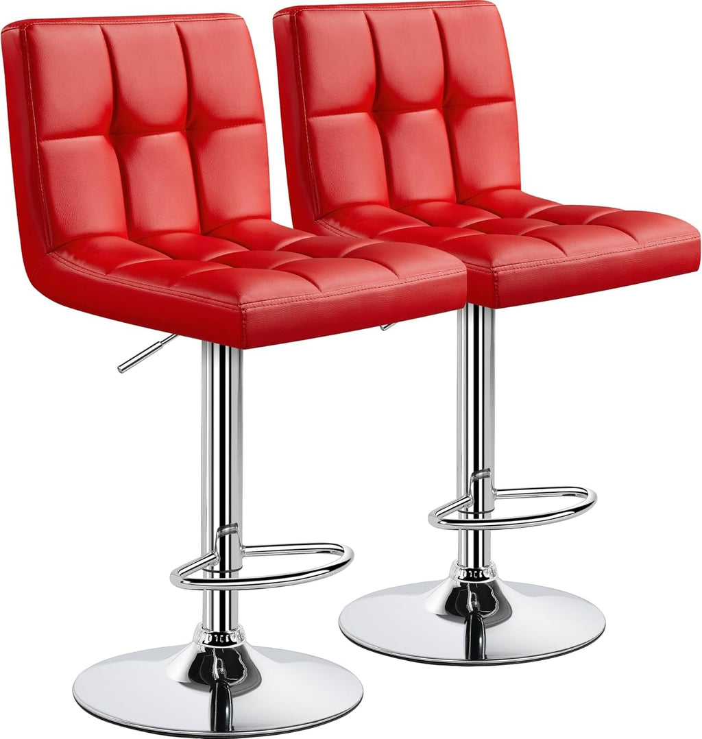 Bar Stools Set of 2, Adjustable PU Leather Swivel Barstools, Modern