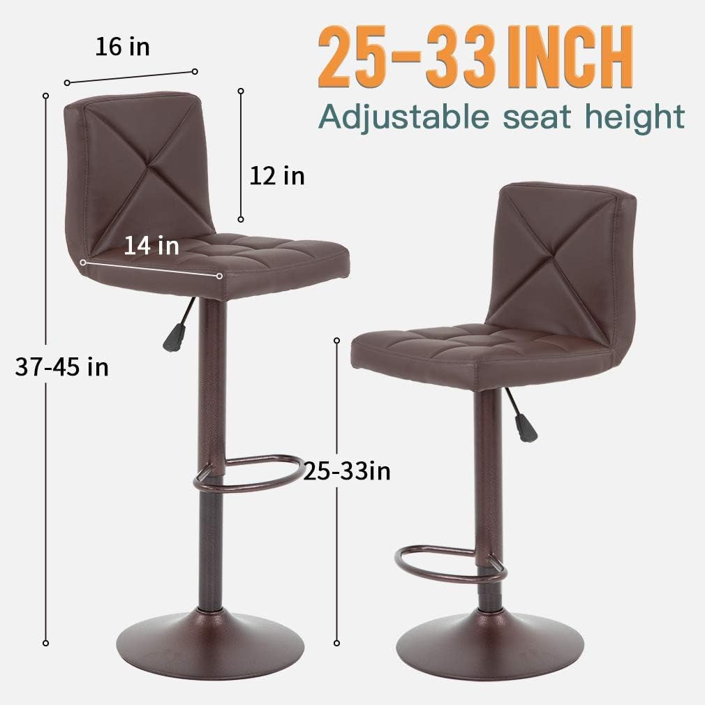 Counter Height Bar Stools Set of 2 PU Leather Modern Height Adjustable
