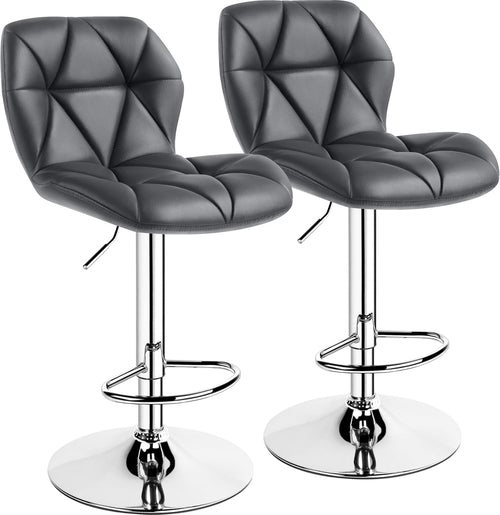 Grey Bar Stools Set of 2, PU Leather Bar Chairs with Backrest, Height