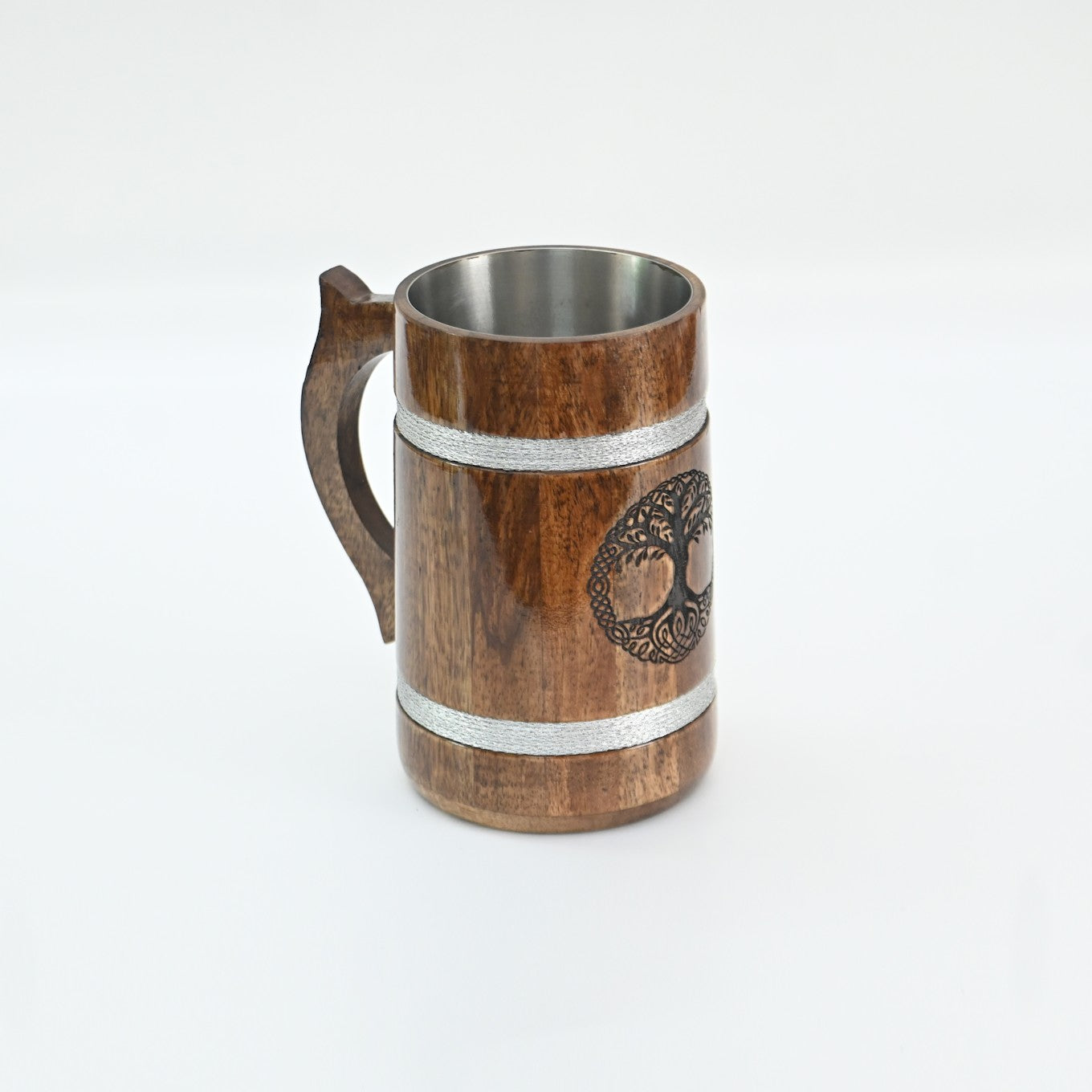 Wooden Beer Mug with Tree of Life Engraving
