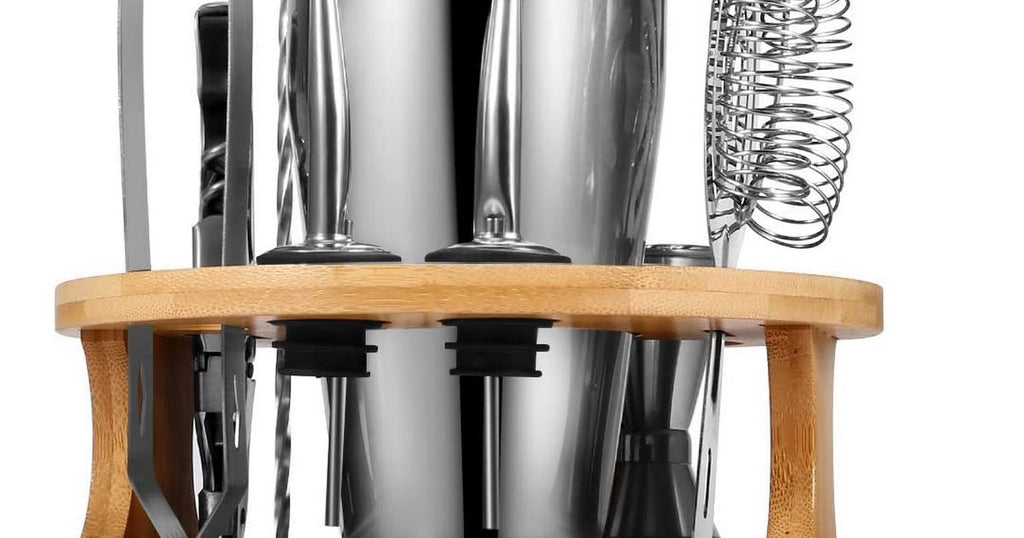 VIKUS Cocktail Shaker Set Bartender Kit with Rotating Bamboo and
