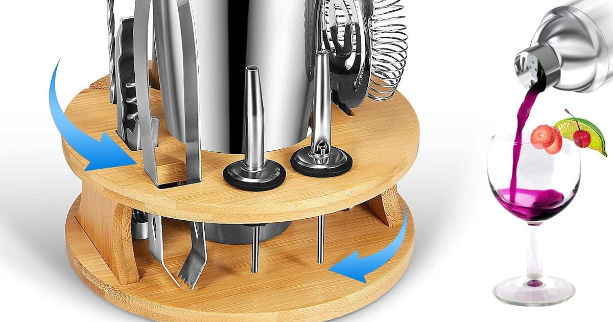 VIKUS Cocktail Shaker Set Bartender Kit with Rotating Bamboo and