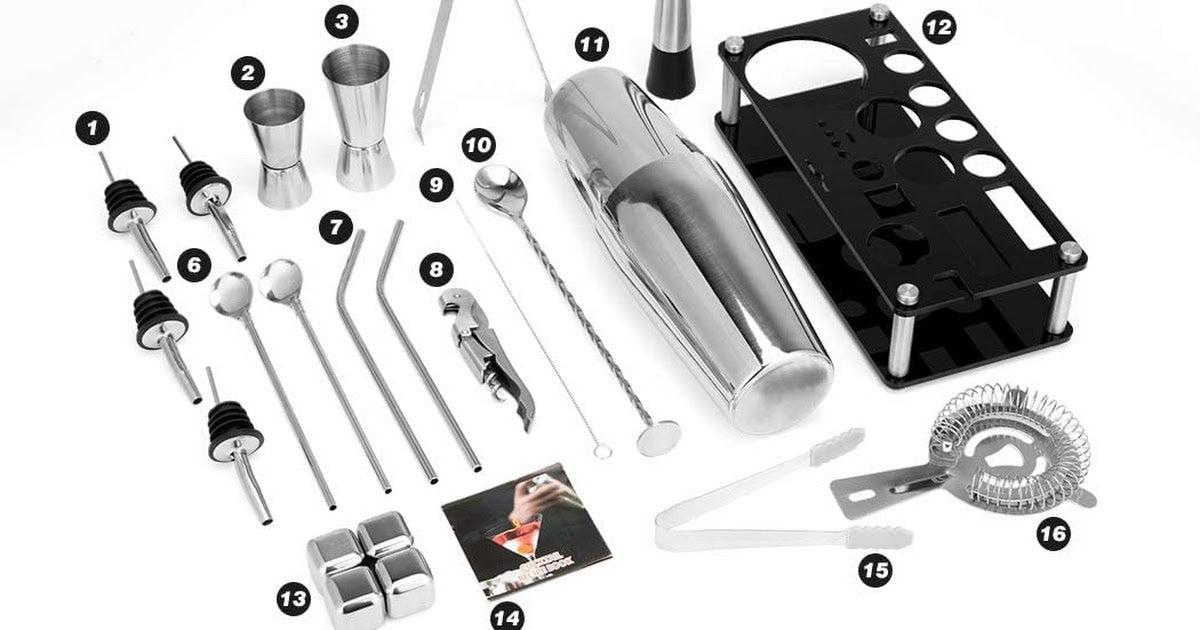 VIKUS Cocktail Shaker Set Boston 23-Piece Stainless Steel and